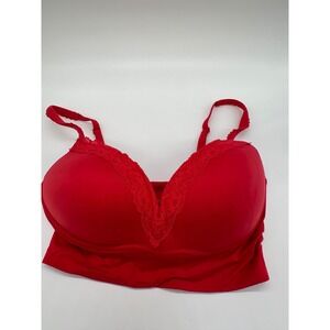 Victoria's Secret Red Lace Trim Padded No Wire Longline Bralette 34DD